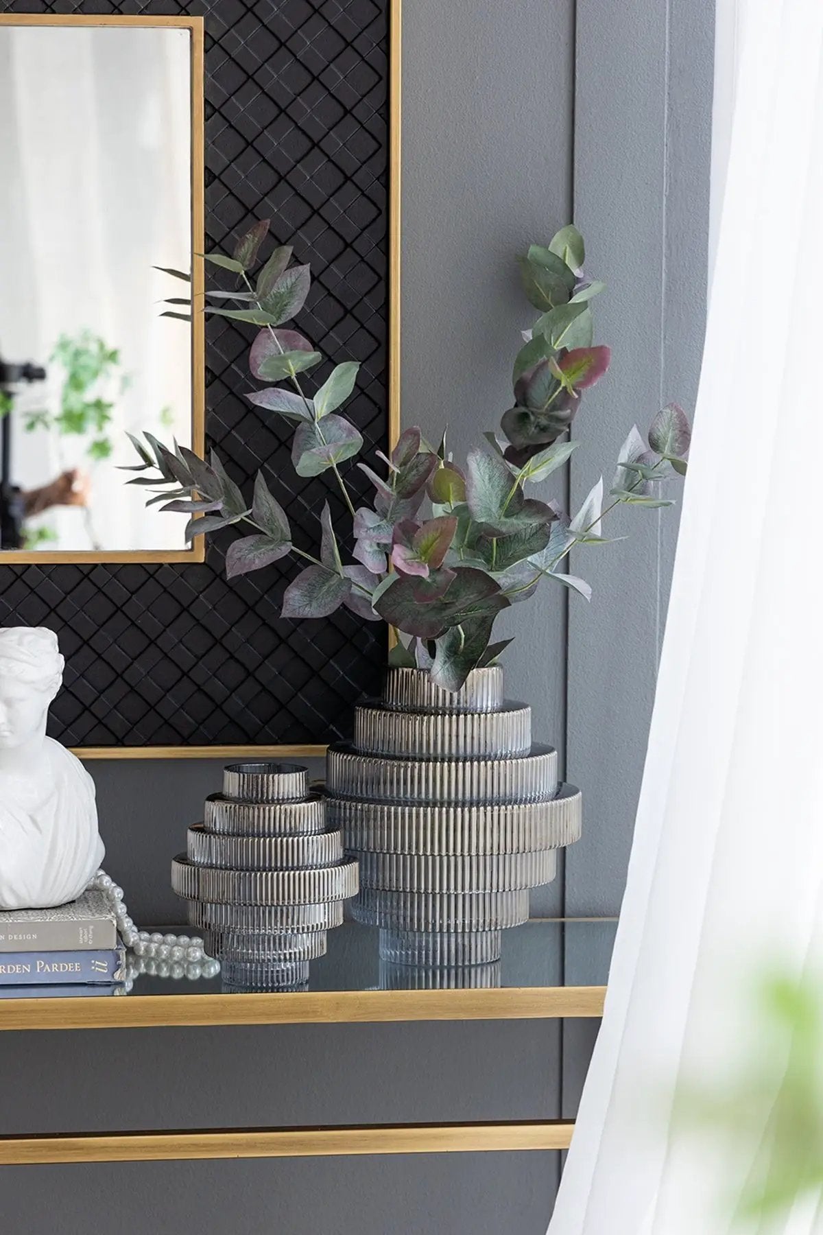 Multi-Tiered Geometric Vase with Smoked Blue Finish, Set of 2 by HouseOfZazla