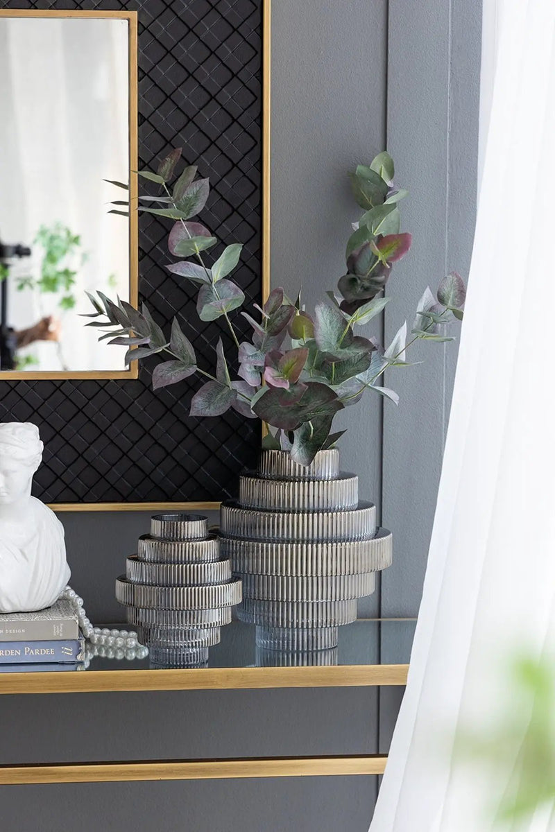 Multi-Tiered Geometric Vase with Smoked Blue Finish, Set of 2 by HouseOfZazla