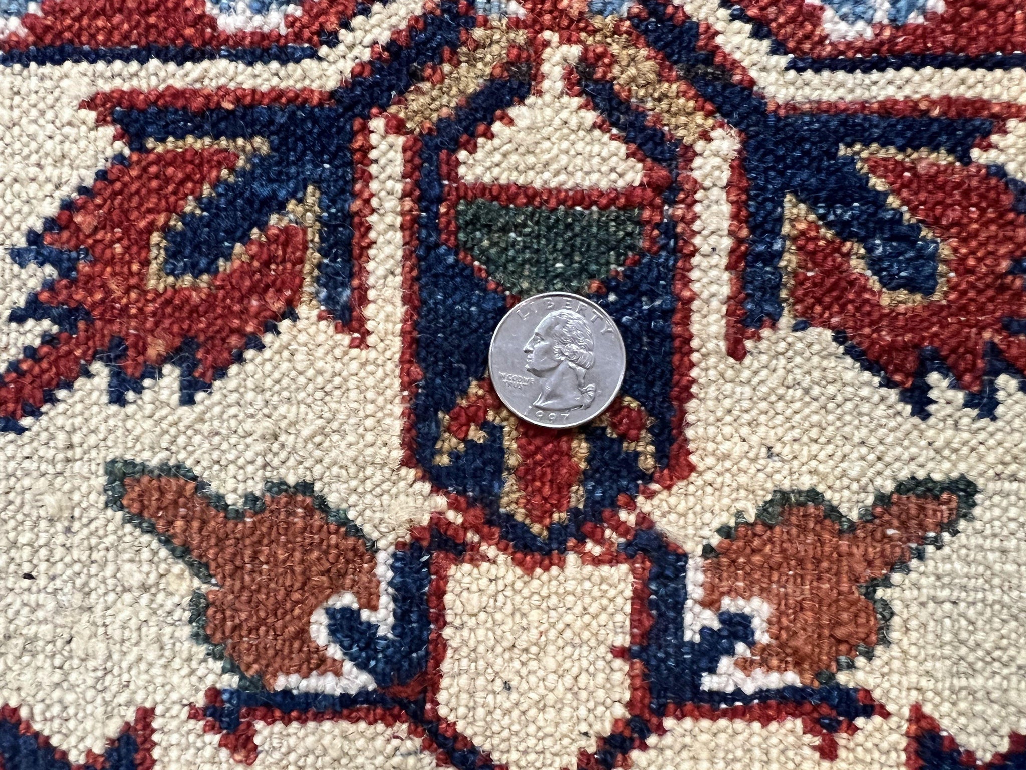 Afghan Heriz Runner Rug 2.9 x 12, Vintage Hand Knotted Persian Carpet for Hallway, 12ft Runner, Wool, Cream by Jewel Rugs