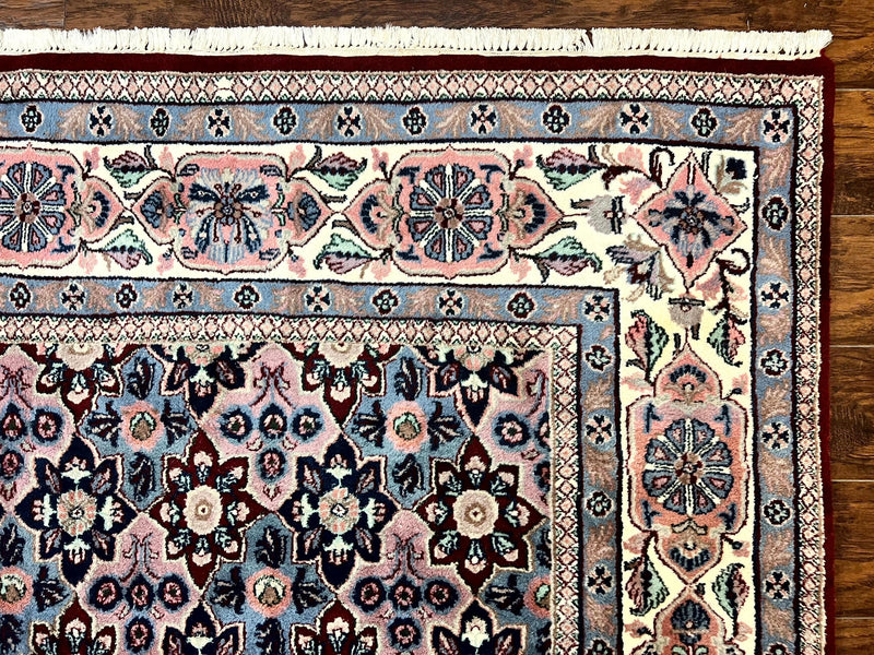 Indo Persian Rug 8x10, Repeated Allover Pattern, Navy Blue Ivory, Handmade Vintage Wool Carpet by Jewel Rugs
