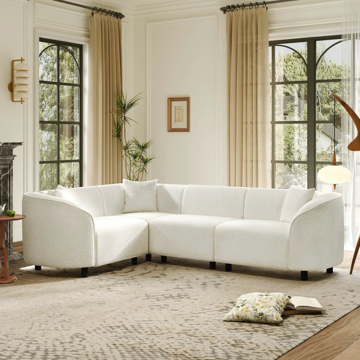 104" L-Shaped Curved Contemporary Sectional Sofa in Beige by HouseOfZazla