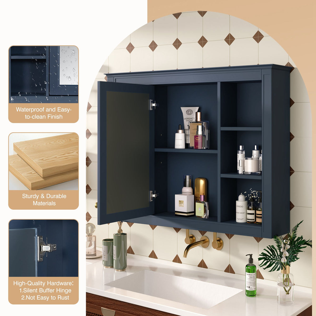 Wall Mounted Medicine Cabinet With Mirror, Storage Cabinet Featuring 6 Open Shelves And Adjustable Interior, photo 32 of 40