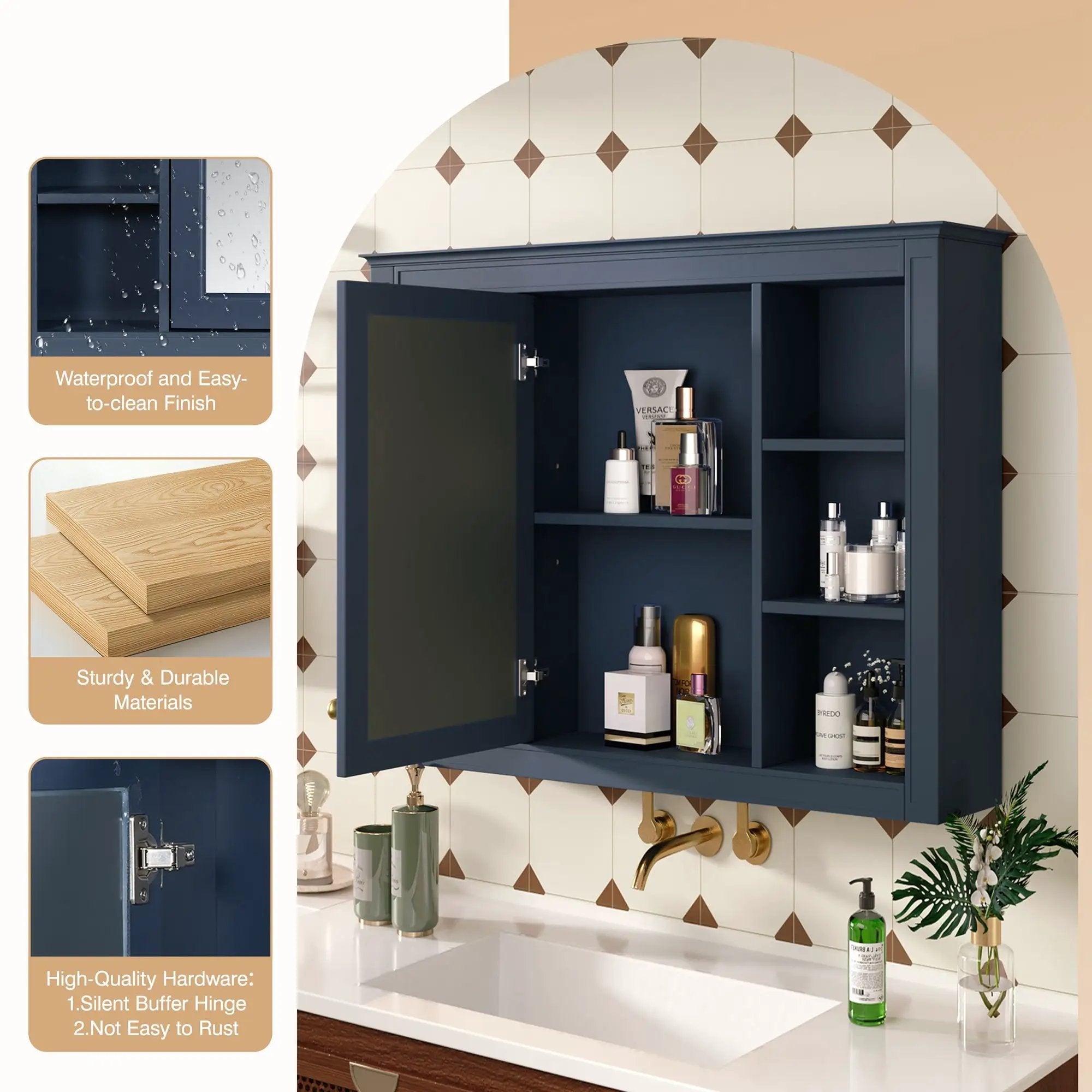 Wall Mounted Medicine Cabinet With Mirror, Storage Cabinet Featuring 6 Open Shelves And Adjustable Interior by Unique Piece Furniture