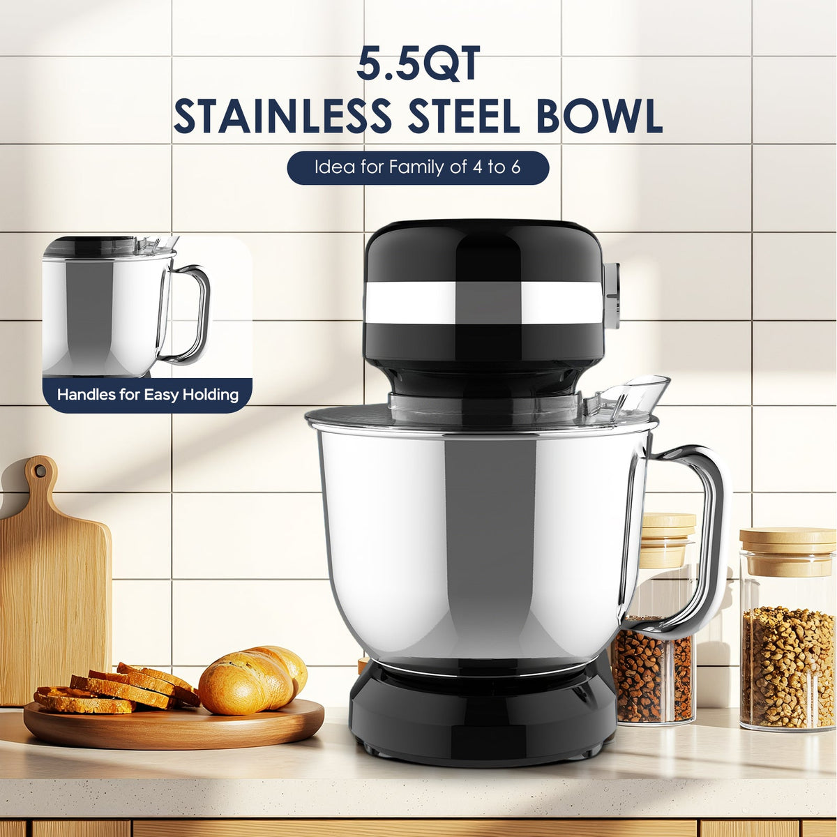 5.5QT Electric Stand Mixer with 12-Speed Tilt-Head – Stainless Steel Bowl, photo 5 of 10