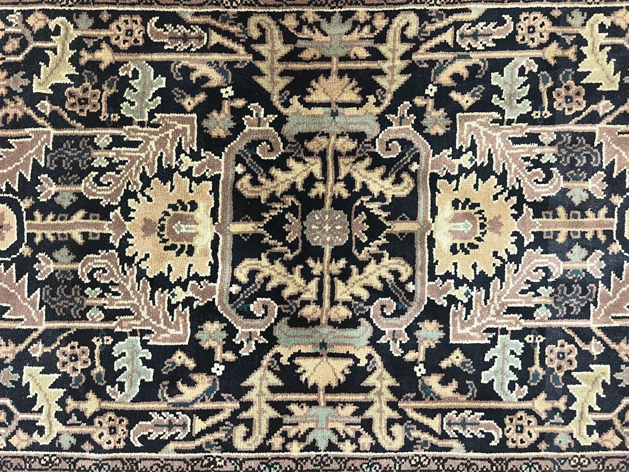 Heriz Rug 3.6 x 5, Handmade Vintage Wool Carpet, Couristan Carpet, Persian Design, Black by Jewel Rugs