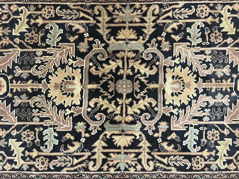 Heriz Rug 3.6 x 5, Handmade Vintage Wool Carpet, Couristan Carpet, Persian Design, Black by Jewel Rugs