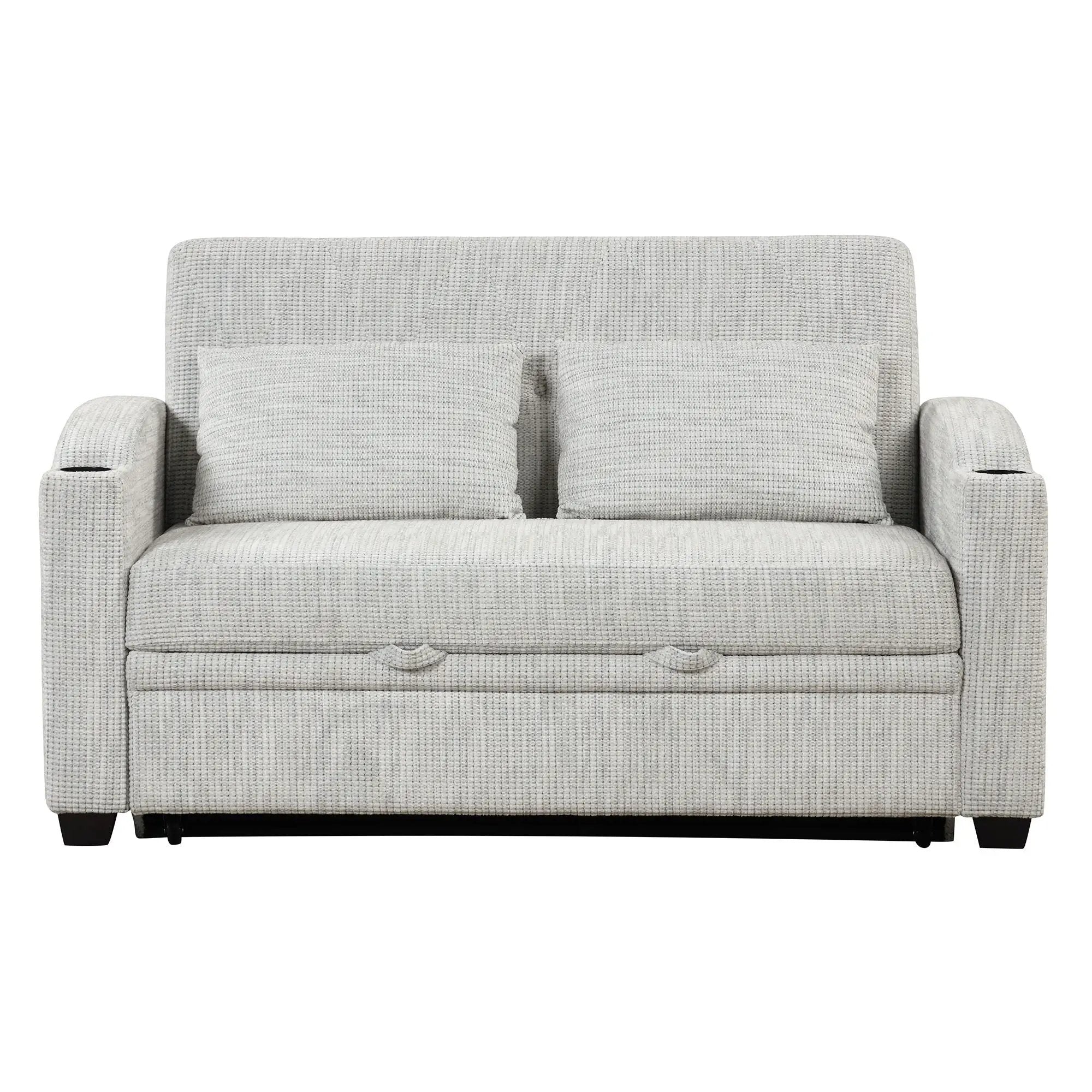 Pull Out Loveseat Sofa With Adjsutable Backrest, 2 Pillows, Cup Holders, USB Ports For Living Room by HouseOfZazla