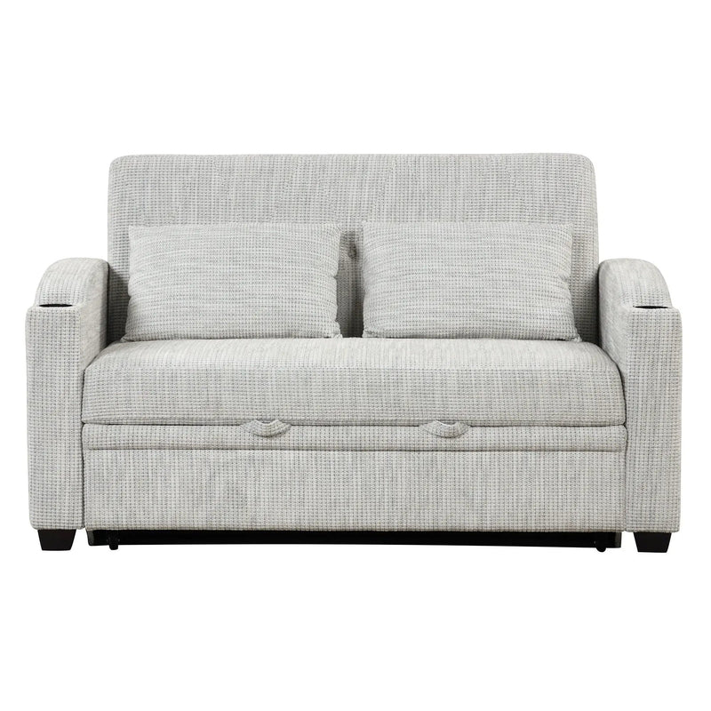Pull Out Loveseat Sofa With Adjsutable Backrest, 2 Pillows, Cup Holders, USB Ports For Living Room by HouseOfZazla