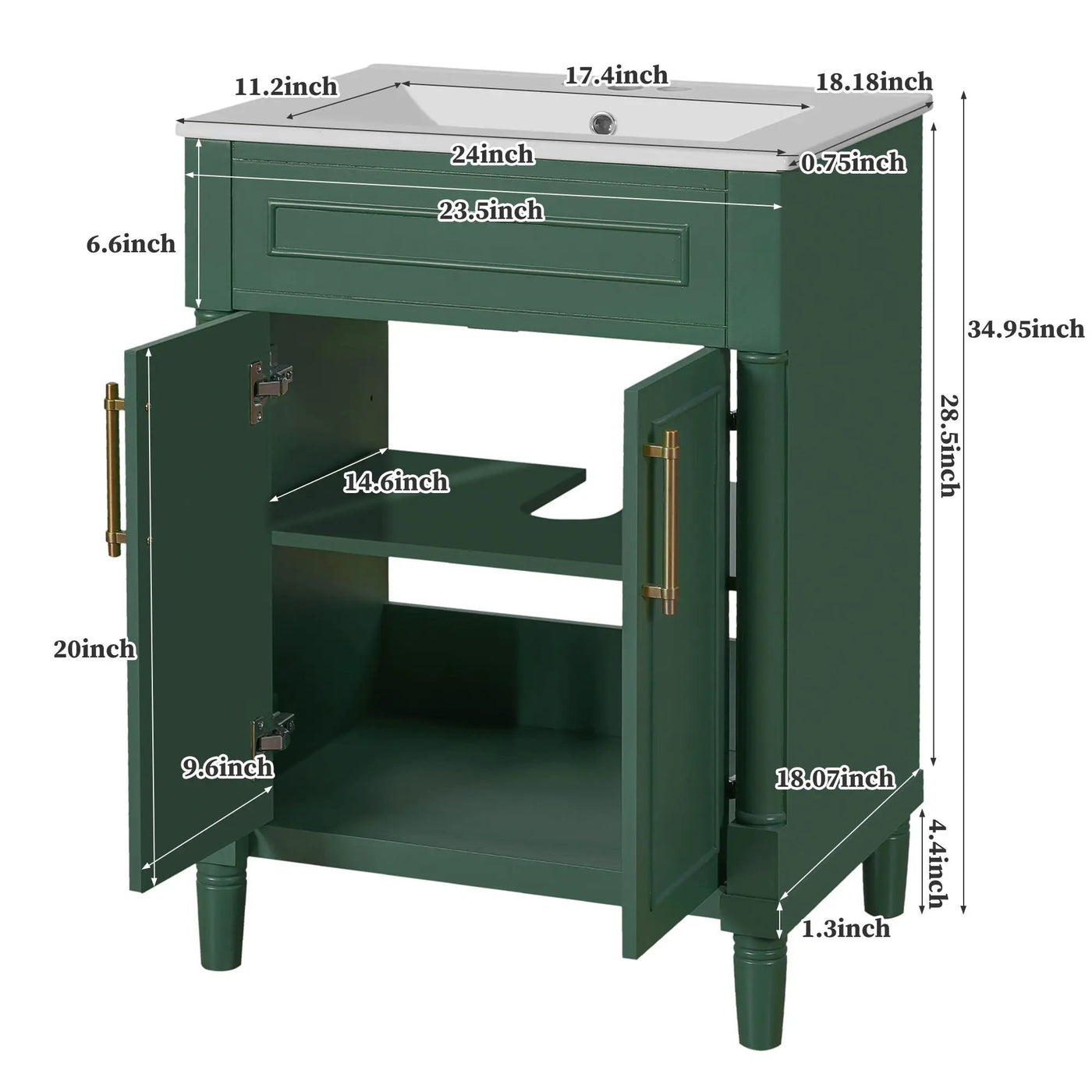 Bathroom Vanity With Integrated Sink, 2 Door Cabinet, Single Sink For Small To Medium Bathrooms by Unique Piece Furniture