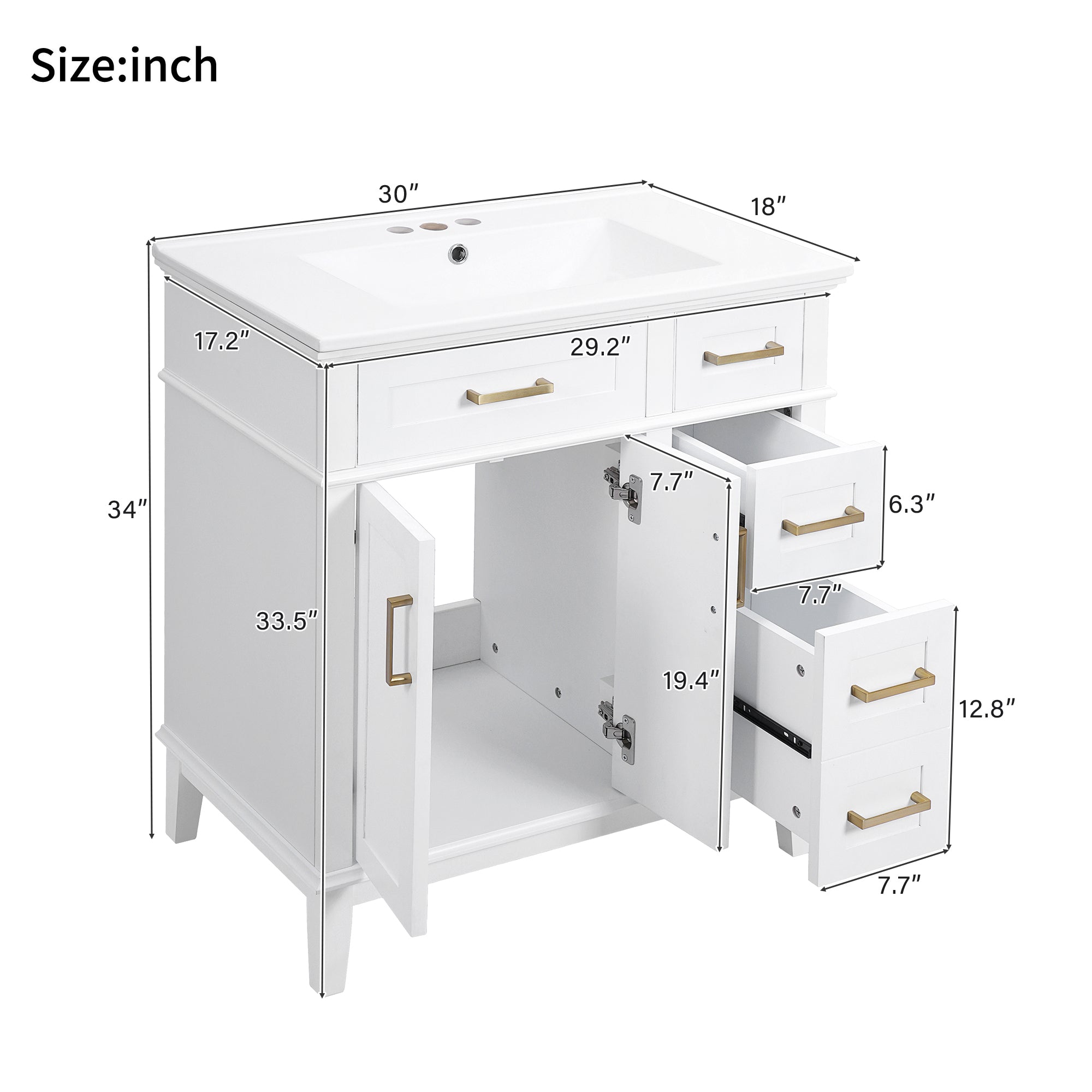 30" Bathroom Vanity with Ceramic Sink and Modern Storage Cabinet by HouseOfZazla