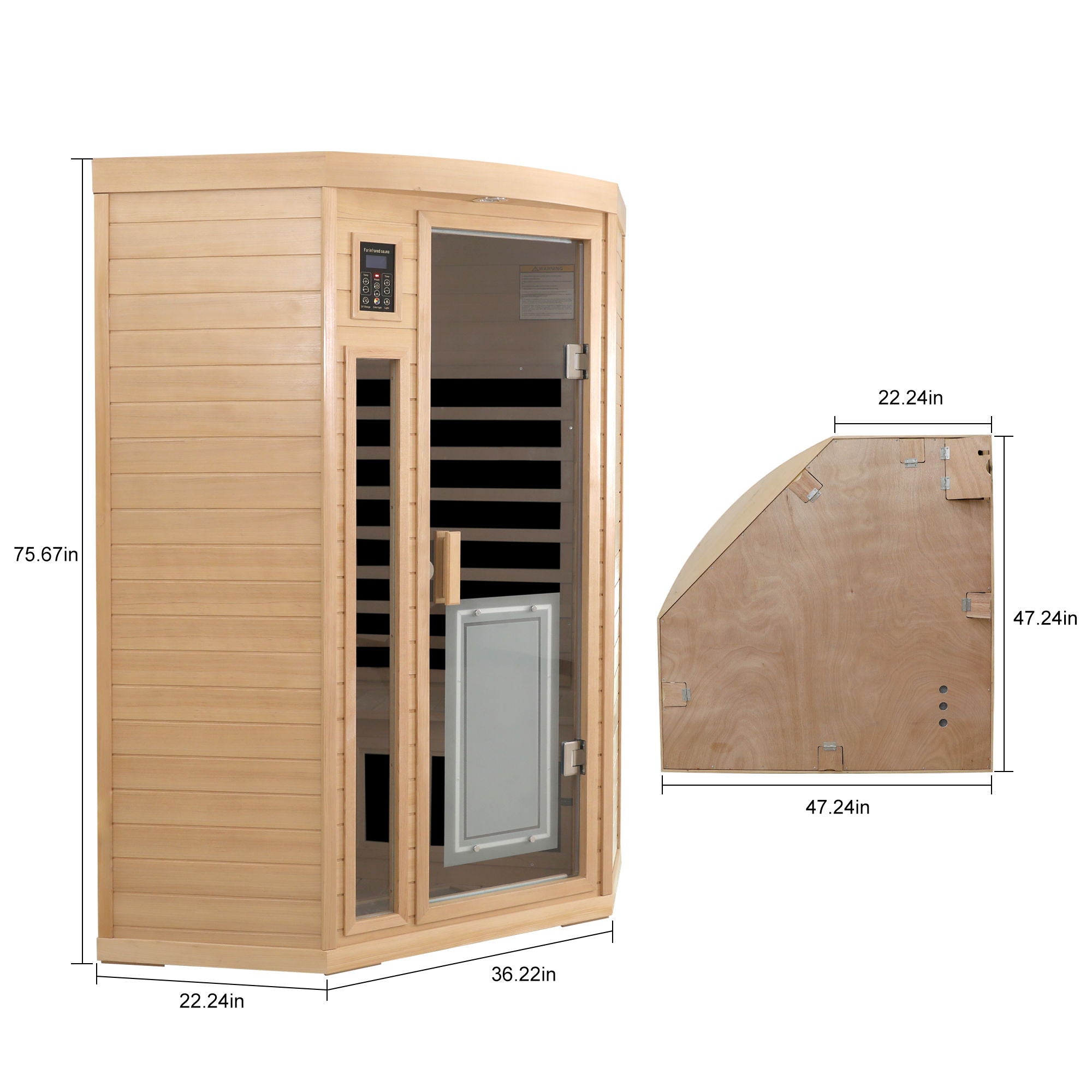 Low Emf Front Door With Heating Panel 2 Persons Hemlock Far Infrared Corner Indoor Sauna Room - Natural by HouseOfZazla