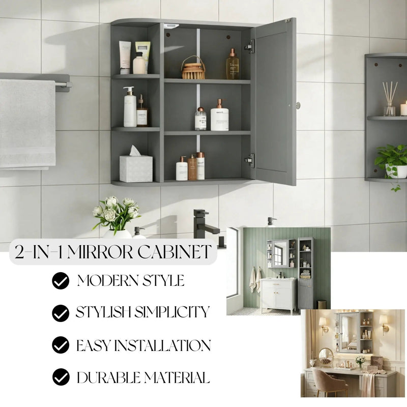 Bathroom Wall Storage Cabinet With Mirror And Adjustable Shelf, 6 Open Shelves by HouseOfZazla