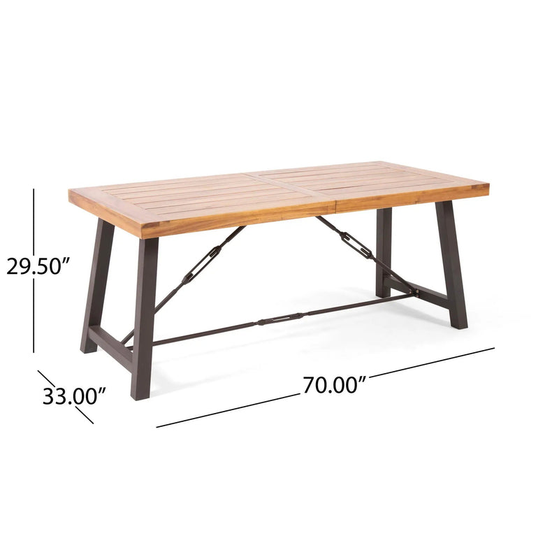 Outdoor Dining Table With Slat Wooden Panel And Turnbuckle Accents - Teak by HouseOfZazla