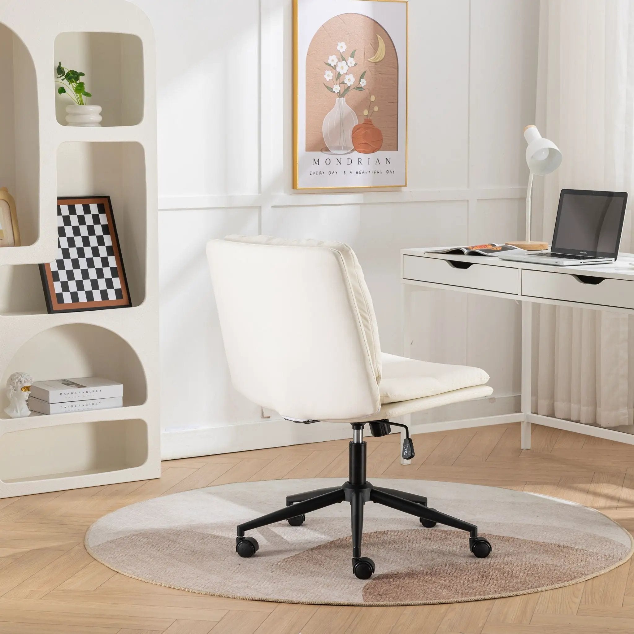 Bizerte - Adjustable Swivel Criss-Cross Chair, Wide Seat / Office Chair / Vanity Chair - White by HouseOfZazla