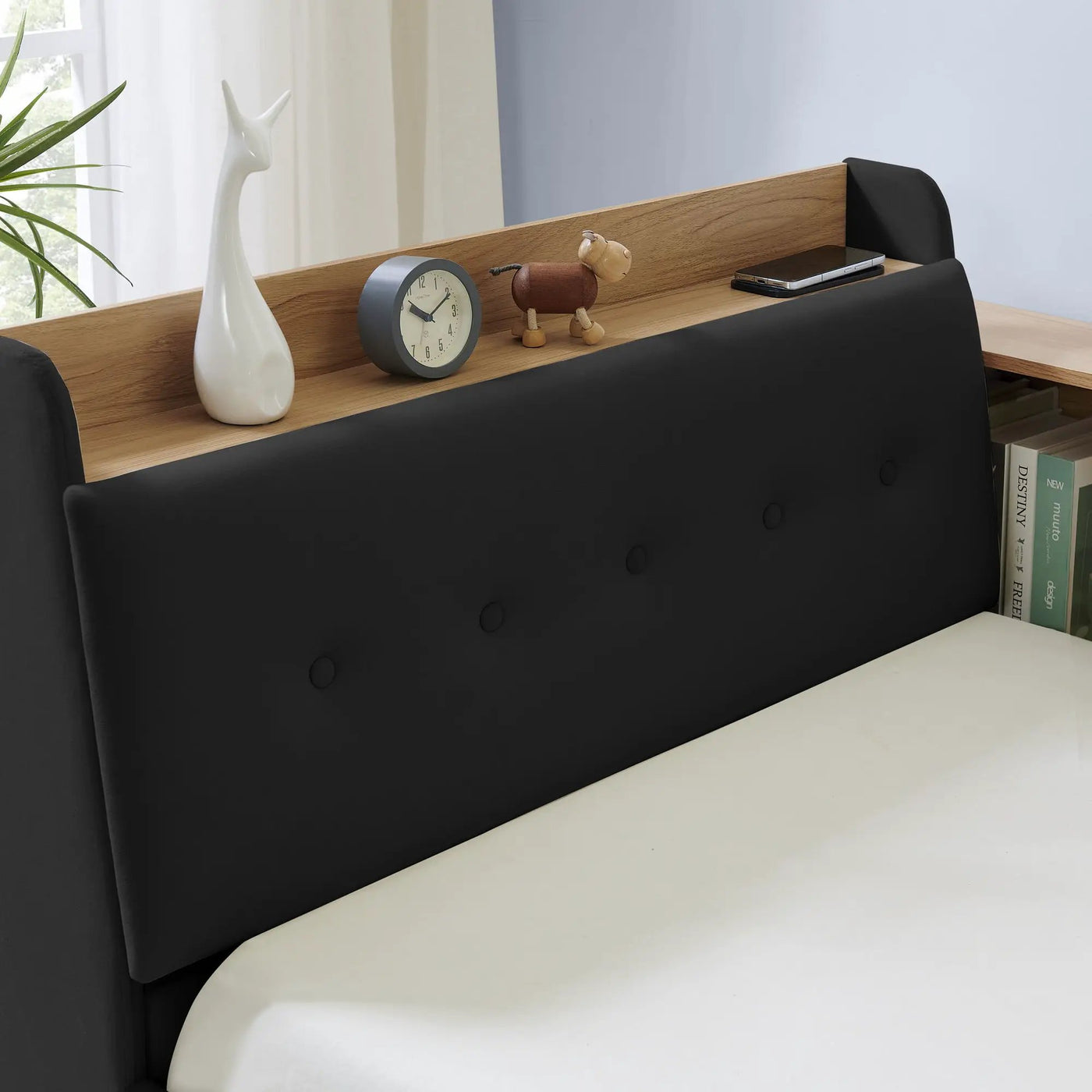 Upholstered Daybed With Storage Headboard, Wireless Charging, LED Lights by HouseOfZazla