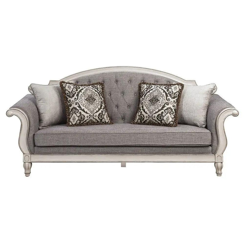 Florian - Sofa With 4 Pillows - Gray Fabric & Antique White by Unique Piece Furniture