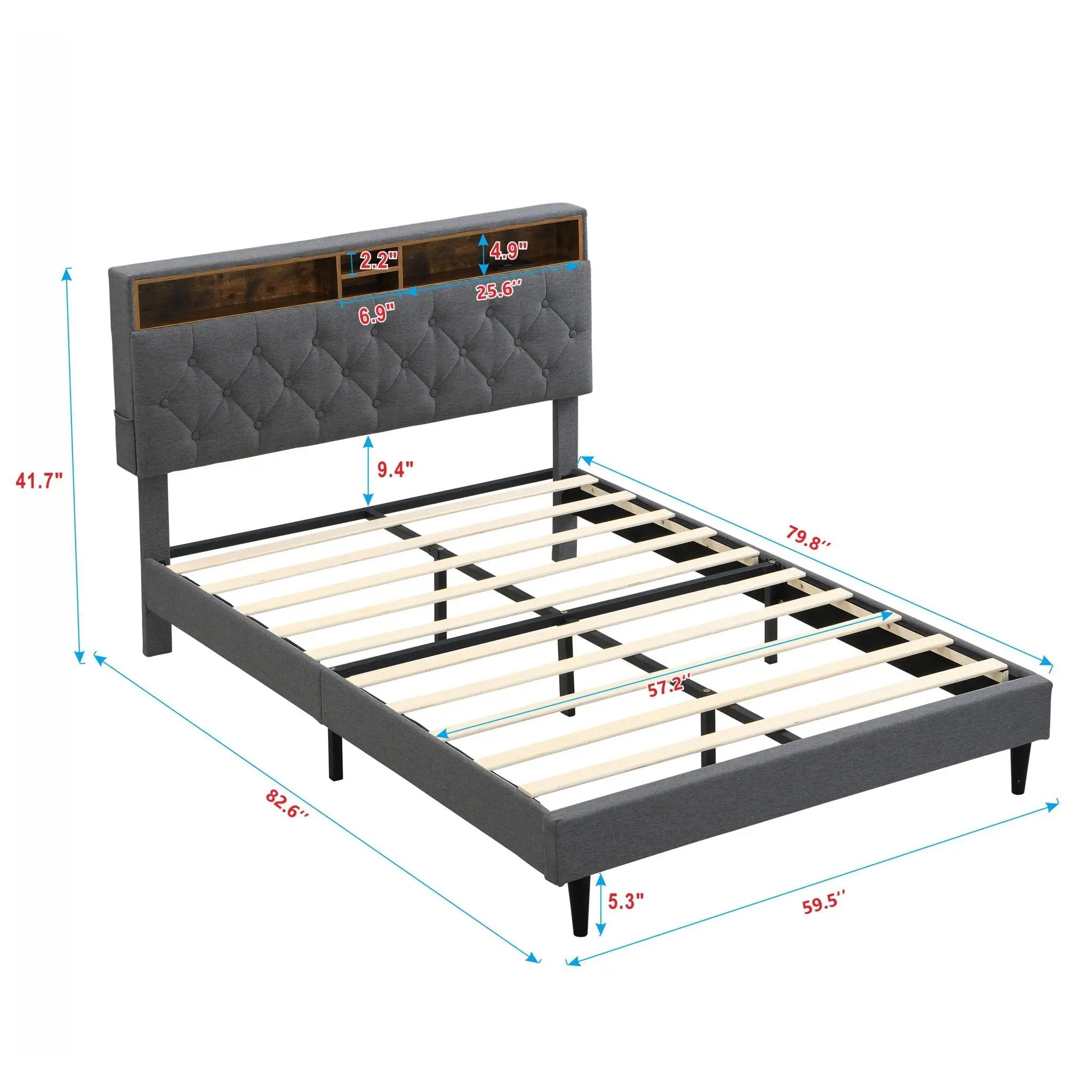 Modern Upholstered Platform Bed Frame With Button Tufted Headboard And USB Ports by Unique Piece Furniture