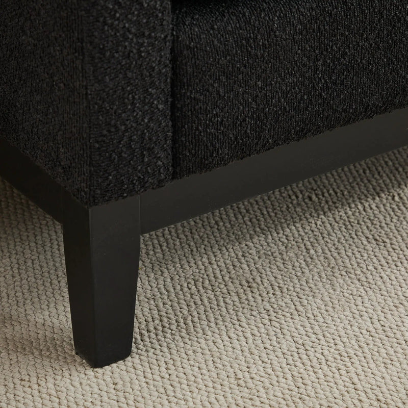 Elegant Upholstered Bench, Daybed, Ottoman With Wood Legs & 2 Bolster Pillows - Black Boucle by HouseOfZazla