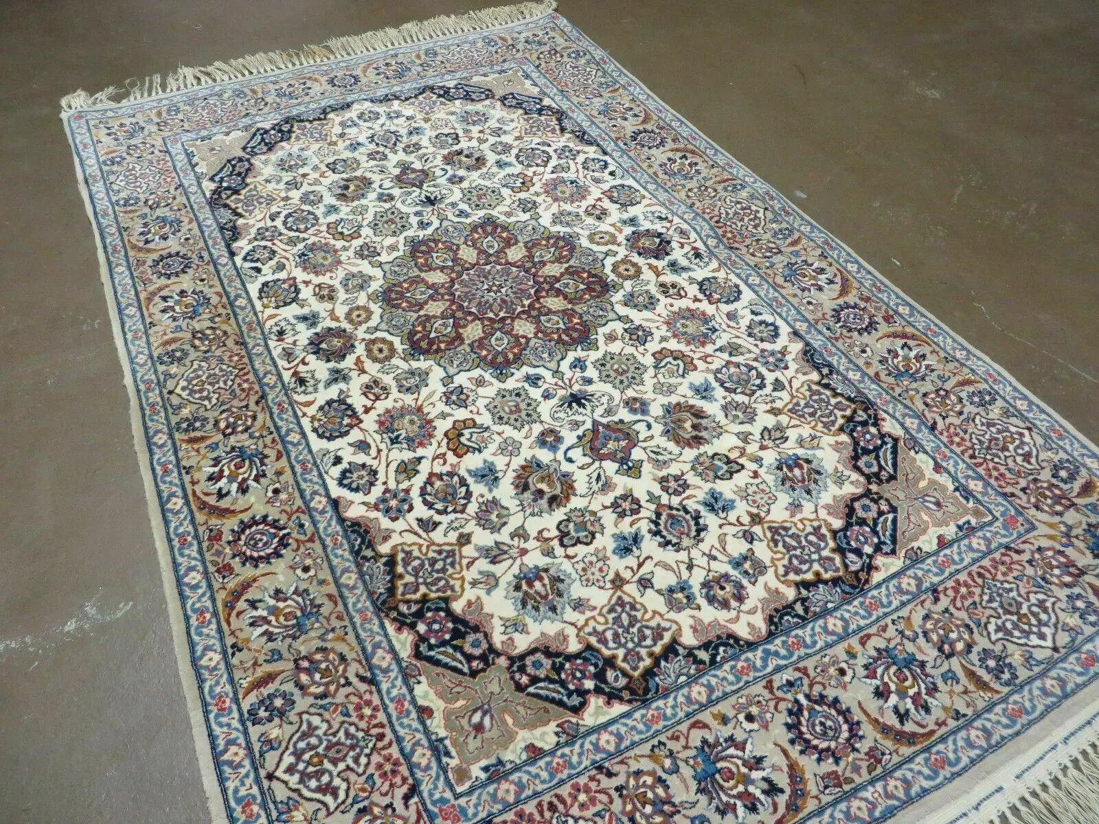 Persian Isfahan Rug 3x6, Fine 650 KPSI, Hand Knotted, Ivory by Jewel Rugs