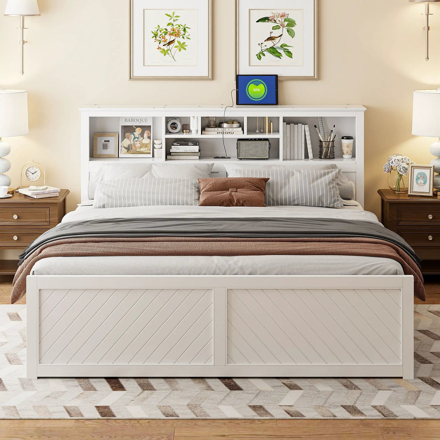 Platform Bed With Multi Storage Headboard, USB And Drawers by HouseOfZazla