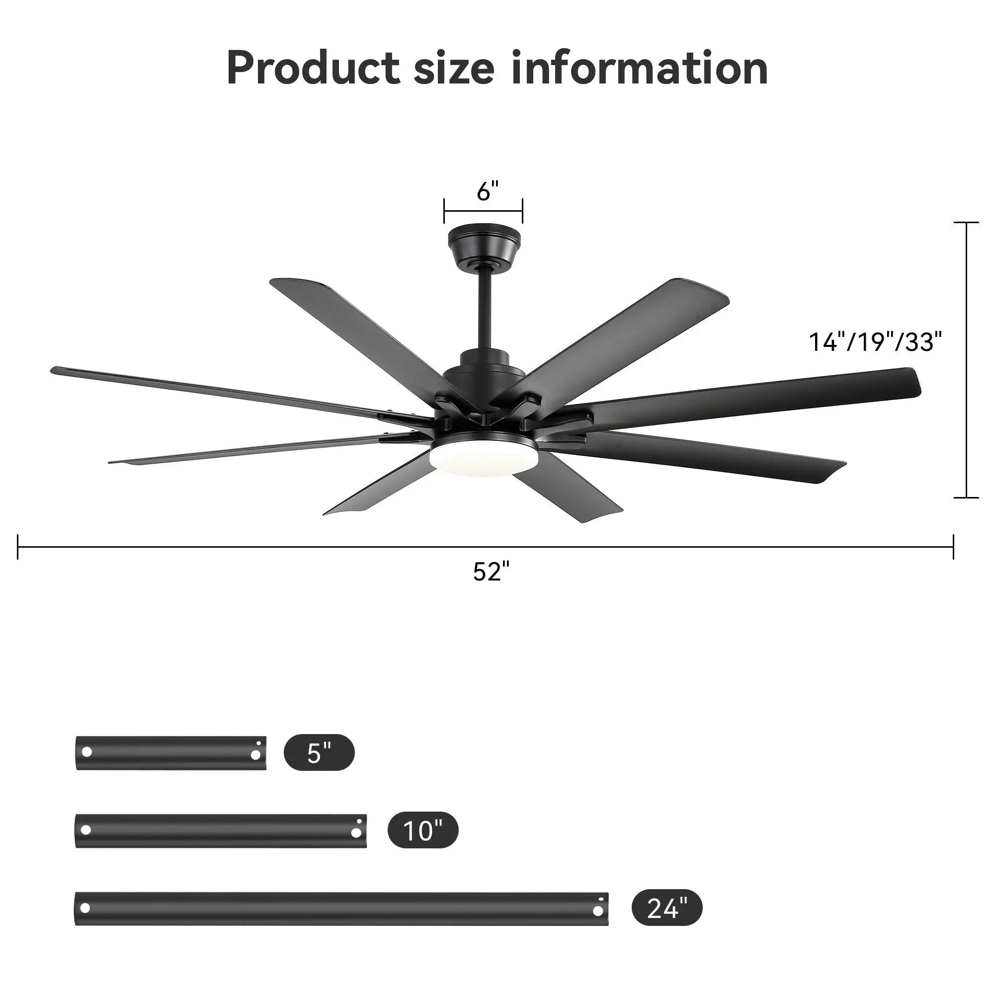 Ceiling Fan With Light 8 Blades, 18W LED 3 Color Dimmable Light, For Living Room & Bedroom - Matte Black by Unique Piece Furniture