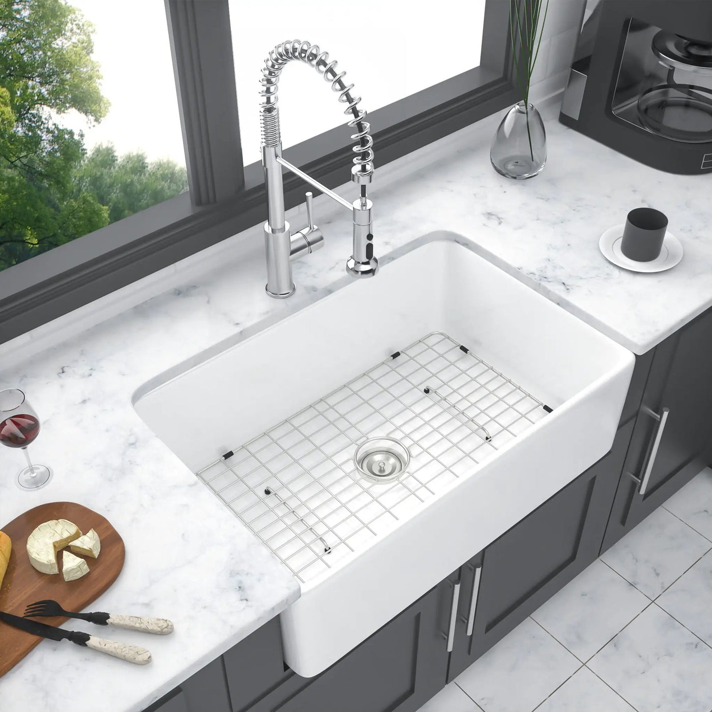 Apron Front Reversible Single Bowl Kitchen Sink & Grid And Strainer by HouseOfZazla
