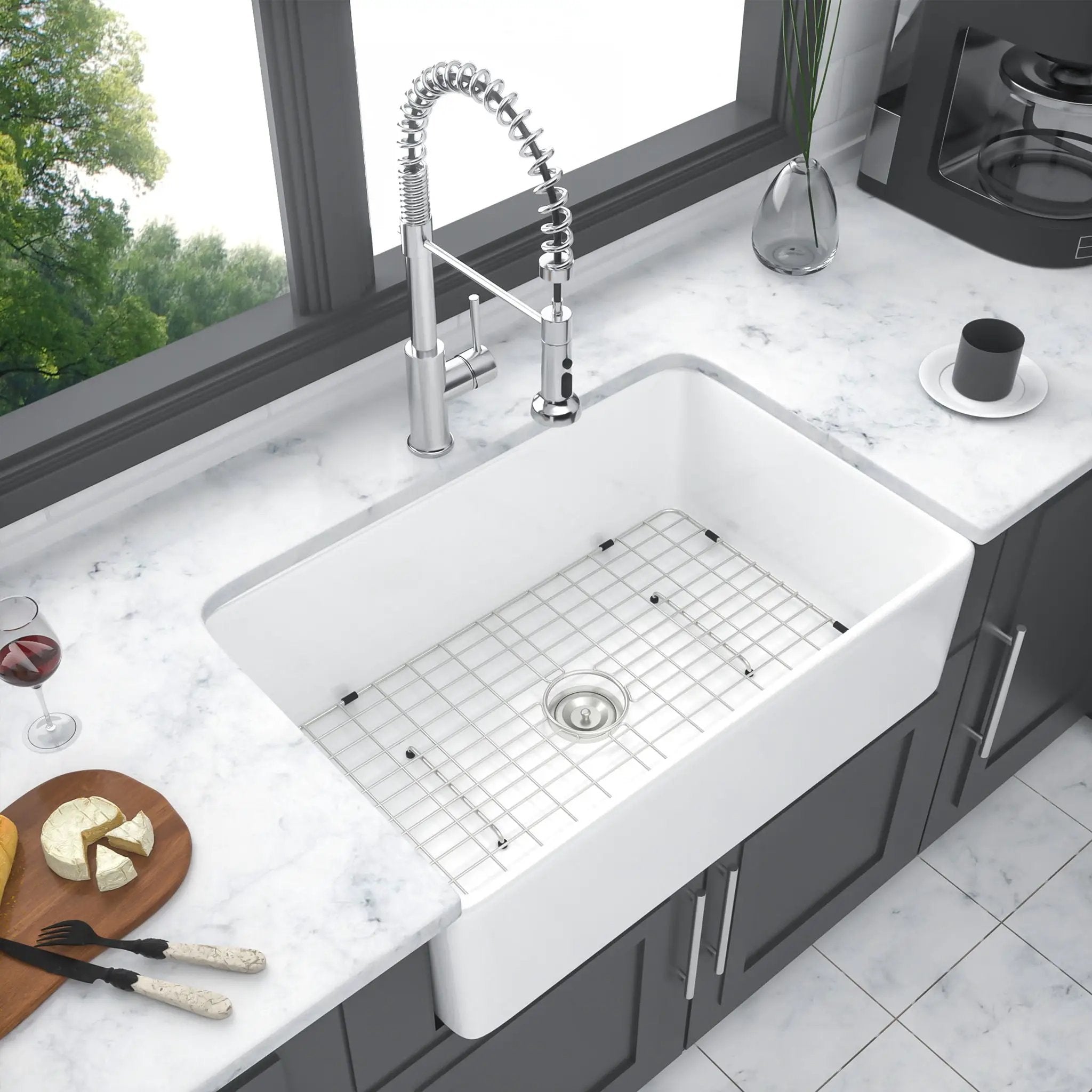Apron Front Reversible Single Bowl Kitchen Sink & Grid And Strainer by HouseOfZazla