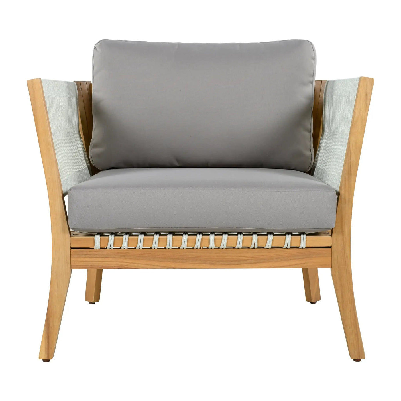 30.3" Outdoor Acacia Wood Patio Chair with Woven Rope Accents by HouseOfZazla