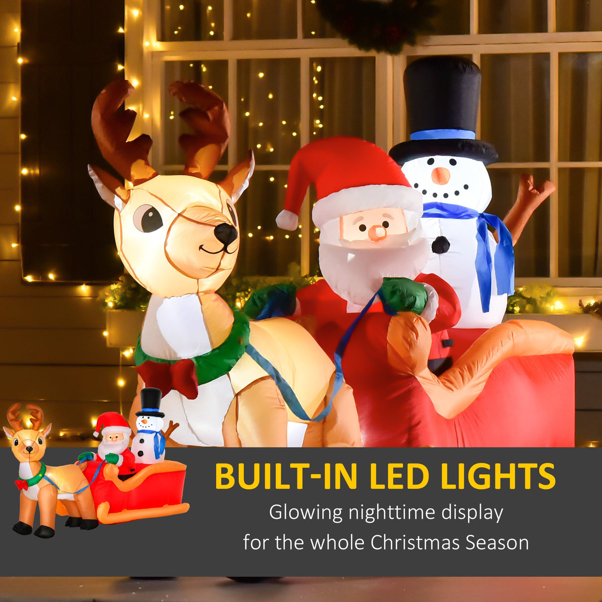 HOMCOM 6.5 ft Long Christmas Inflatables Outdoor Decorations Santa Claus on Sleigh, Reindeer and Snowman with LED Lights for Holiday Yard Christmas Decor, photo 5 of 9