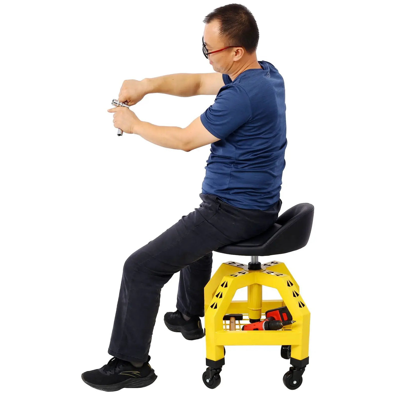 Pneumatic 360 Degree Swivel Stool, Mechanics Rolling Creeper Seat, Heavy Duty Rolling Mechanics Stool, Shop Stool With Casters by HouseOfZazla