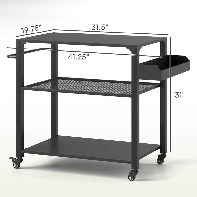 Movable Oven Table on Wheels - 3-Tier Outdoor Grill Cart by HouseOfZazla