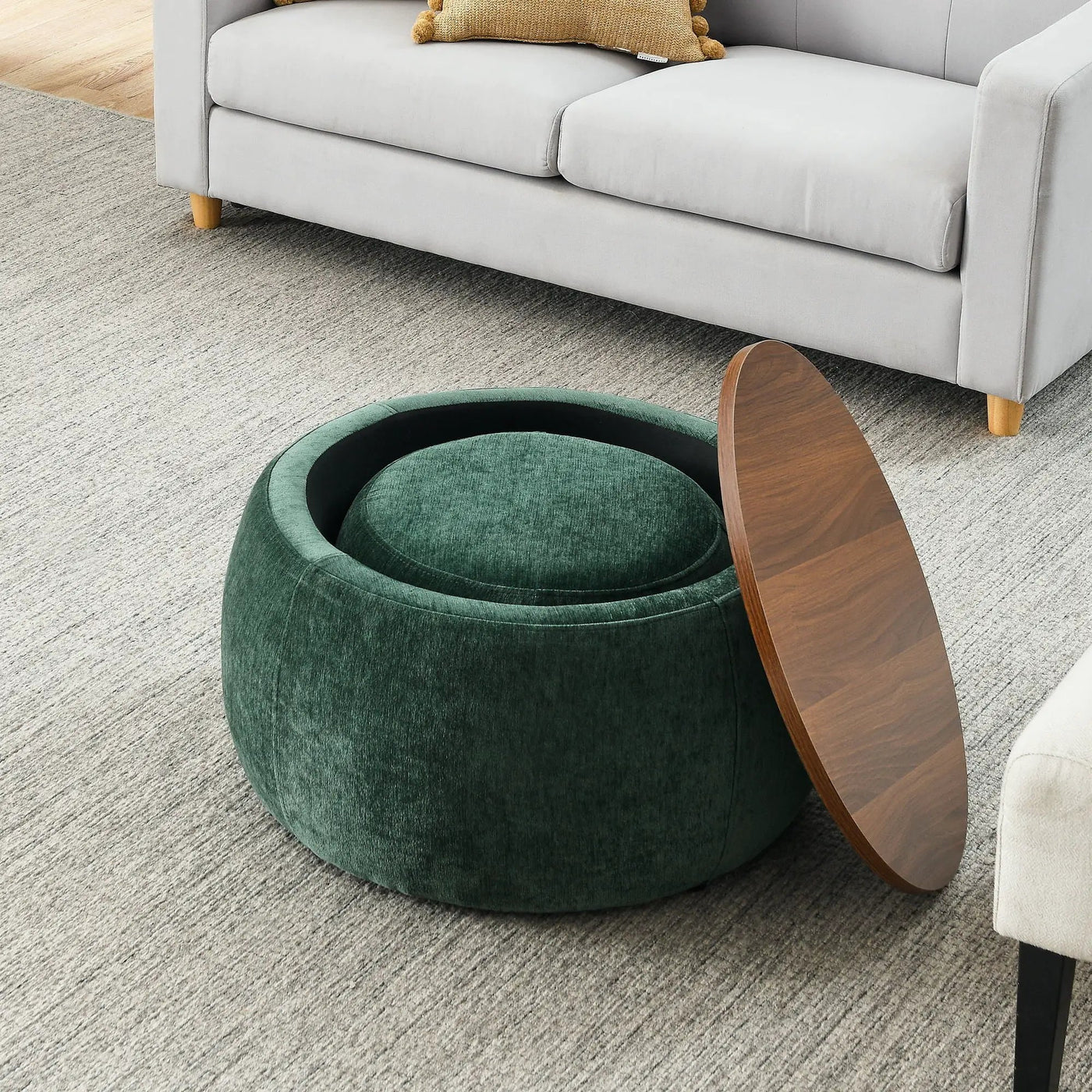 Round Storage Ottoman, 2 In 1 Function, End Table And Ottoman by Unique Piece Furniture