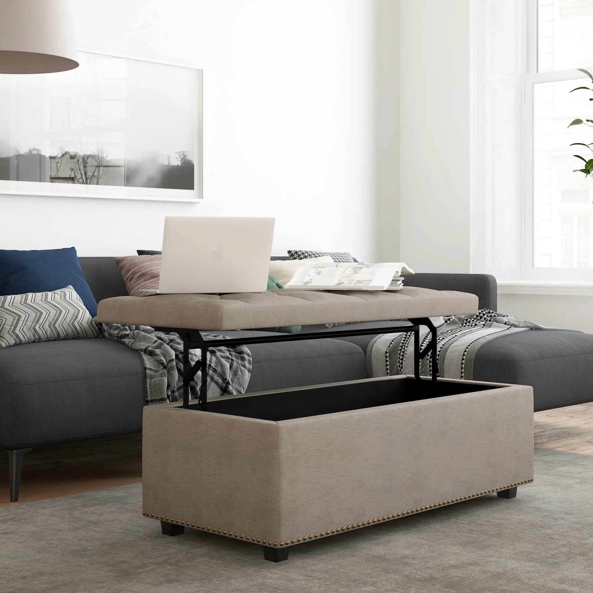 Hamilton - Upholstered Lift Top Rectangular Storage Ottoman by HouseOfZazla