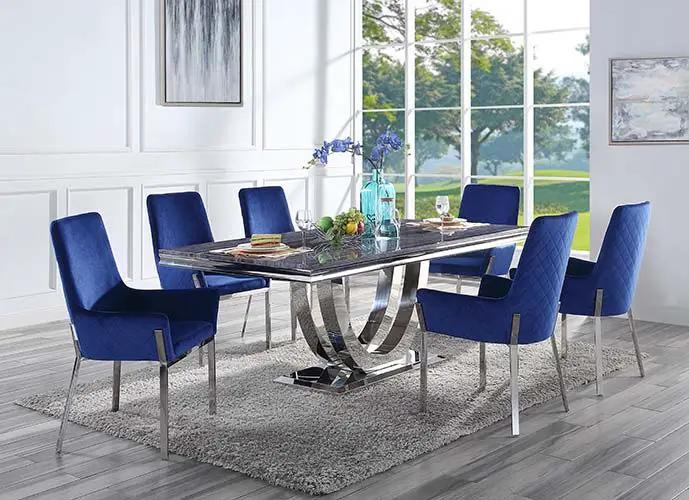 Cambrie - Side Chair (Set of 2) - Blue Velvet & Mirrored Silver by Unique Piece Furniture
