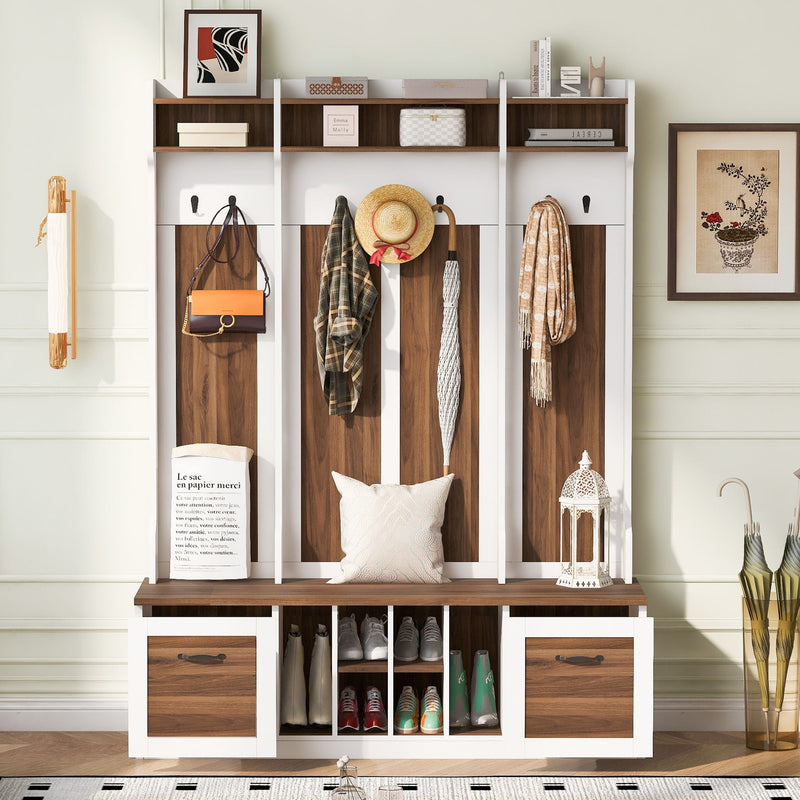 5 In 1 Entryway Bench With Coat Rack, 7 Sturdy Hooks, 2 Spacious Drawers And Adjustable Shelves by HouseOfZazla