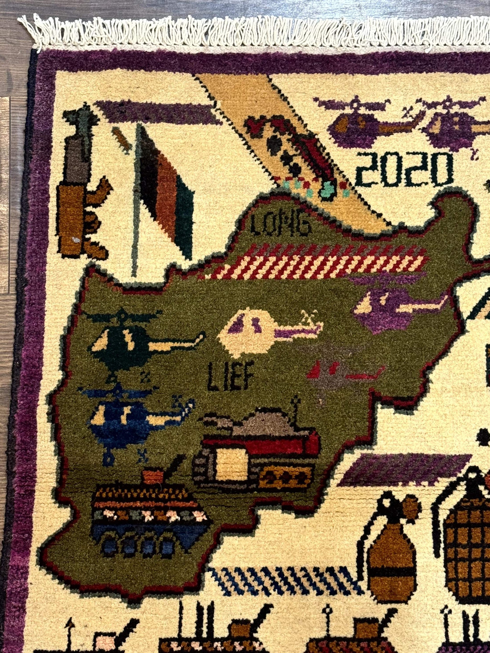 Small Afghan War Rug, Collectible, Wool by Jewel Rugs