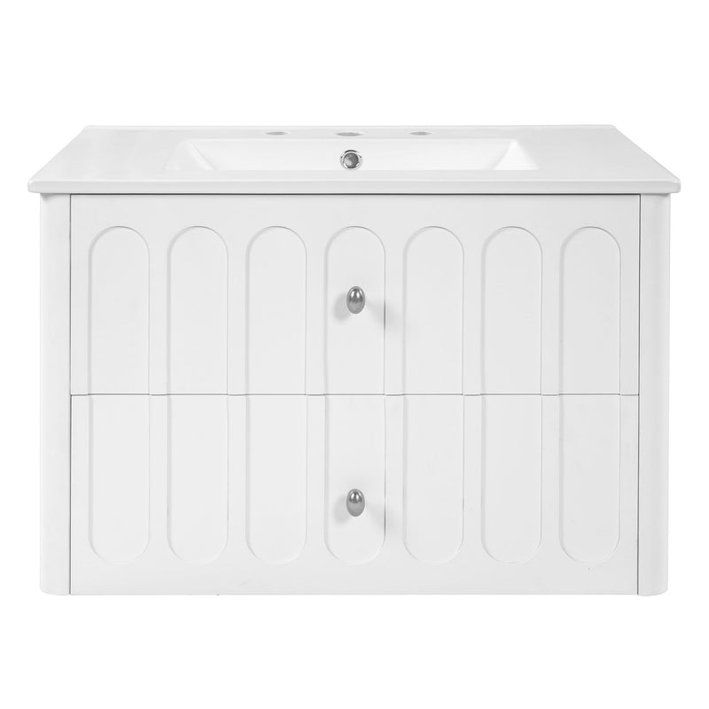 Floating Bathroom Vanity With Oval Knobs & Round Edge, Soft Close Drawer Slides by HouseOfZazla