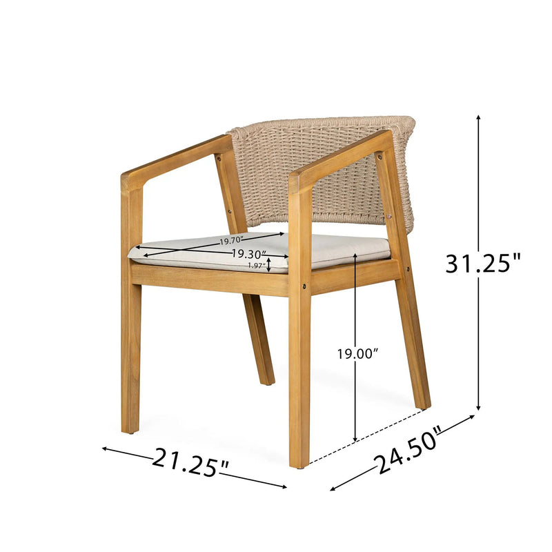 7-Piece Outdoor Dining Set, Acacia Wood Table & 6 Acacia Wood Rope Chairs by HouseOfZazla