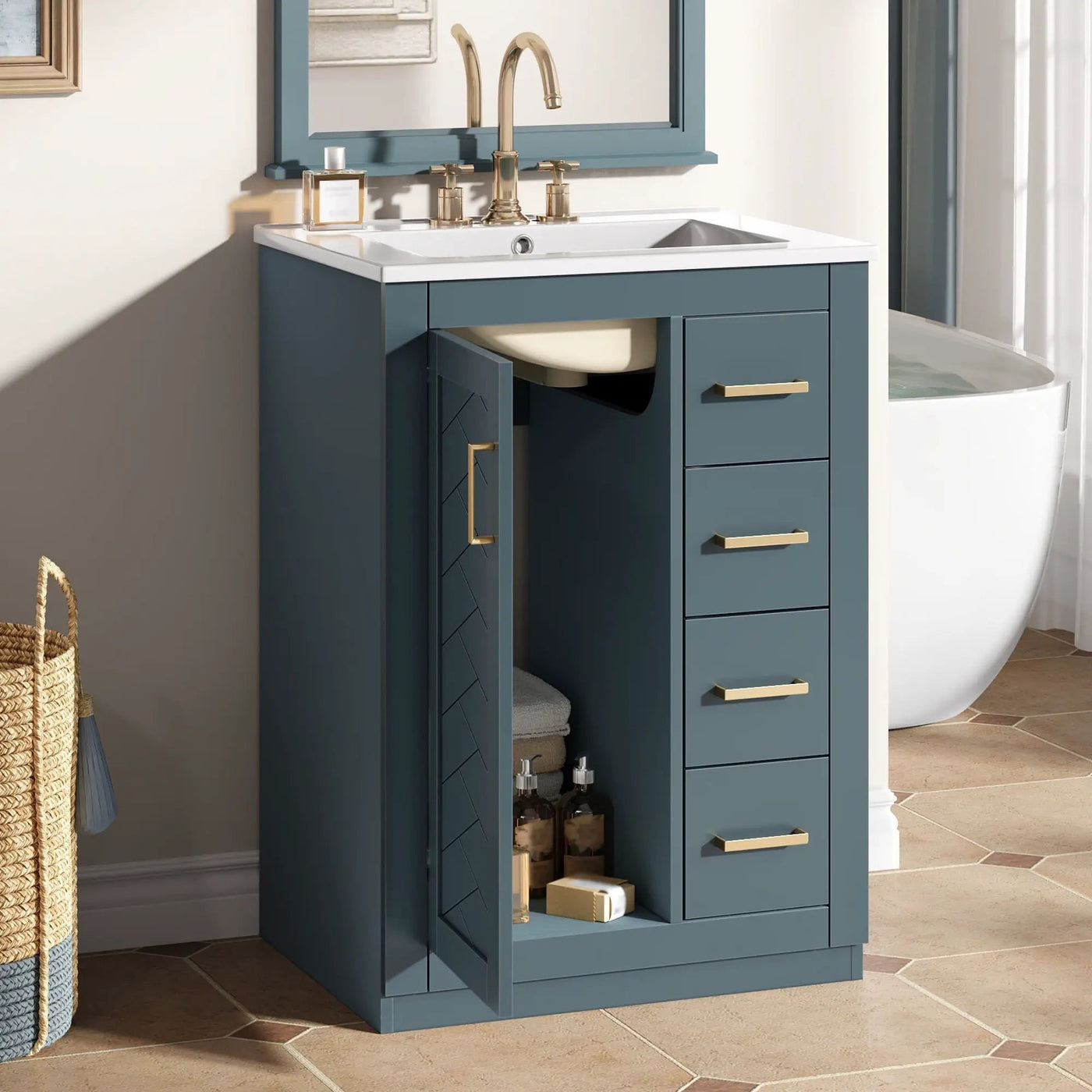 Modern Bathroom Vanity With 1 Door And 3 Drawers by Unique Piece Furniture