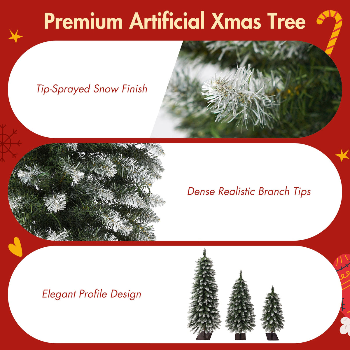 Pre-Lit Snow Flocked Pencil Christmas Tree Set - White (3-Pack), photo 4 of 10