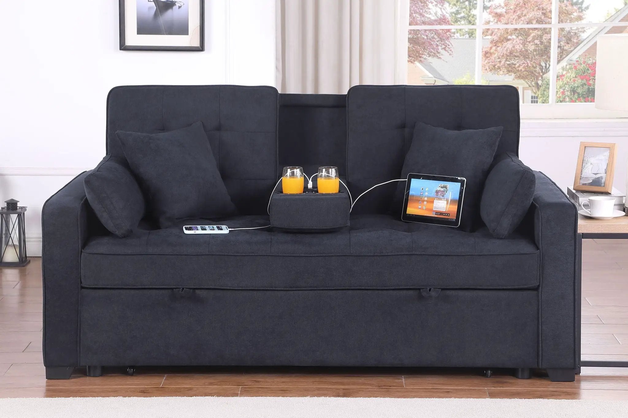 Cody II - 69.5"W Woven Fabric Convertible Sleeper Loveseat with Cup Holder by HouseOfZazla