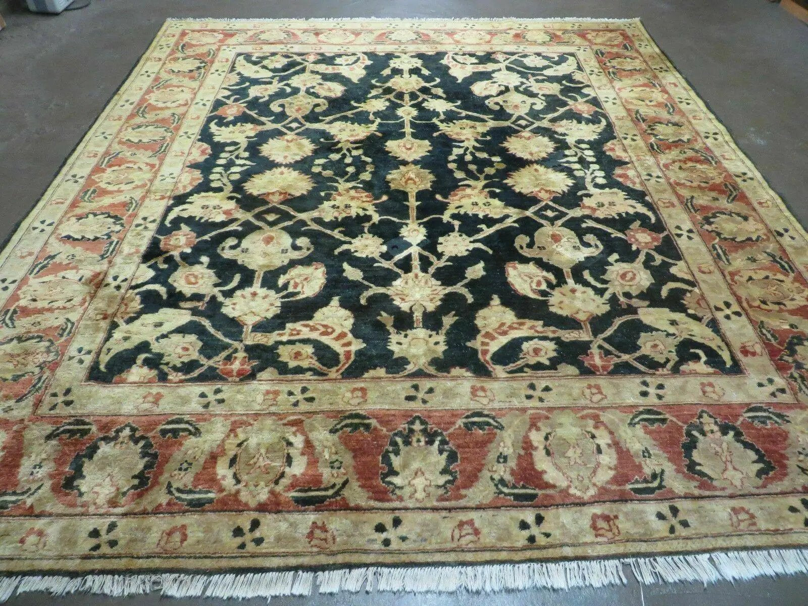 8' X 9' Handmade Pakistan Wool Cotton Rug Peshawar Black Floral Nice # 200C by Jewel Rugs