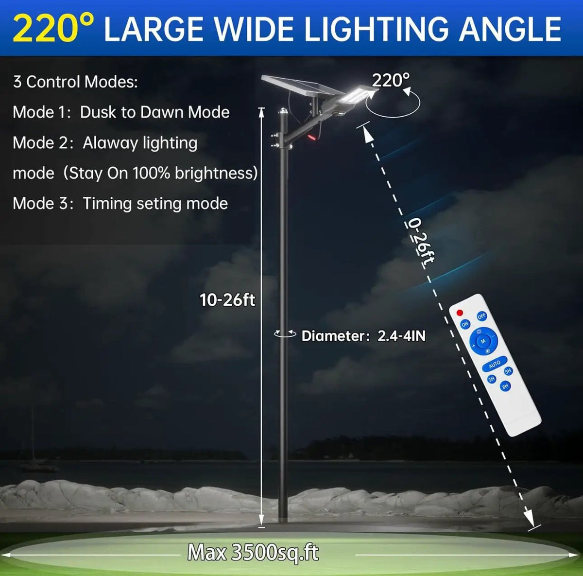 9500W Aluminum Solar Street Lights Outdoor, 500000LM High Powered Commercial Parking Lot Lights 6500K Dusk to Dawn with Remote by Outdoor Solar Outlet