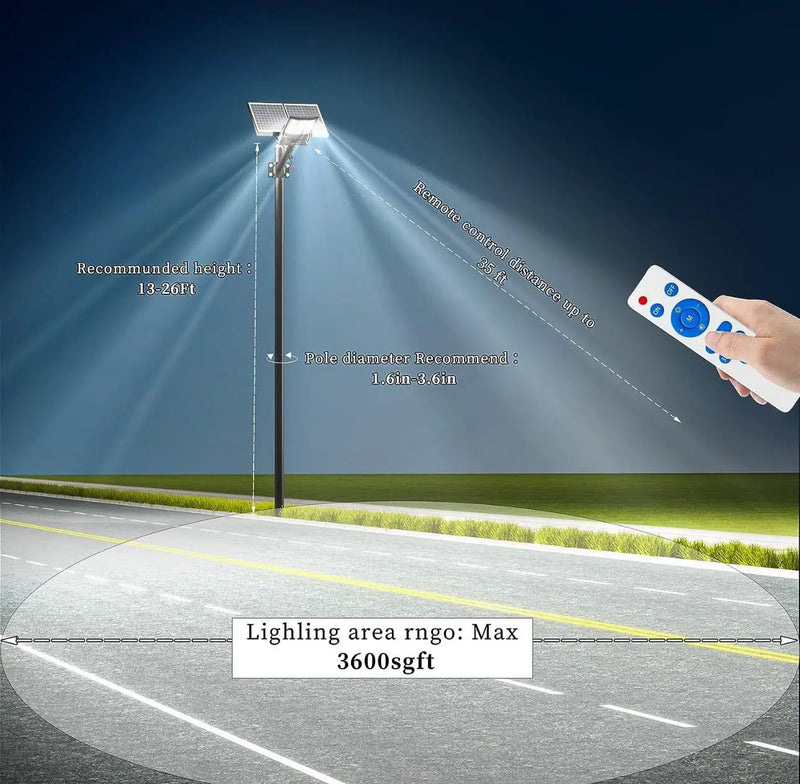 9500W Aluminum Solar Street Lights Outdoor, 500000LM High Powered Commercial Parking Lot Lights 6500K Dusk to Dawn with Remote by Outdoor Solar Outlet