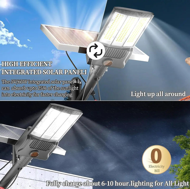 9500W Aluminum Solar Street Lights Outdoor, 500000LM High Powered Commercial Parking Lot Lights 6500K Dusk to Dawn with Remote by Outdoor Solar Outlet