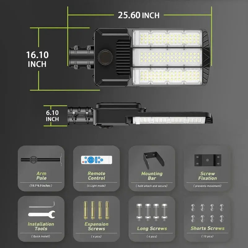 9500W Aluminum Solar Street Lights Outdoor, 500000LM High Powered Commercial Parking Lot Lights 6500K Dusk to Dawn with Remote by Outdoor Solar Outlet