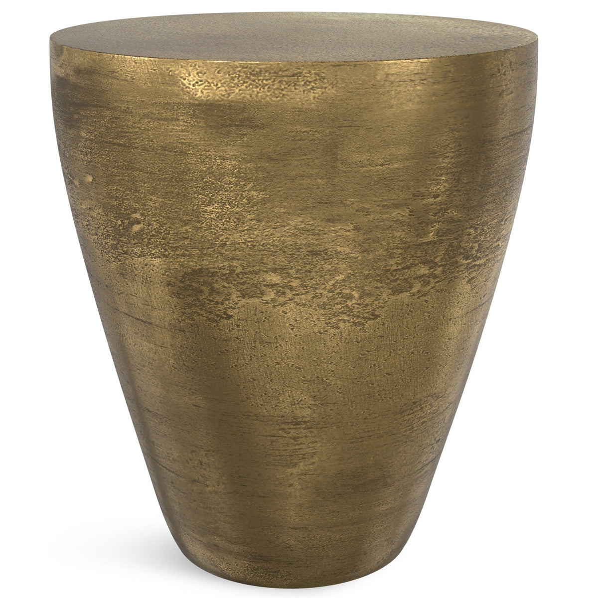 Cast Aluminum Side Table with Asymmetrical Drum Shape - Antique Brass