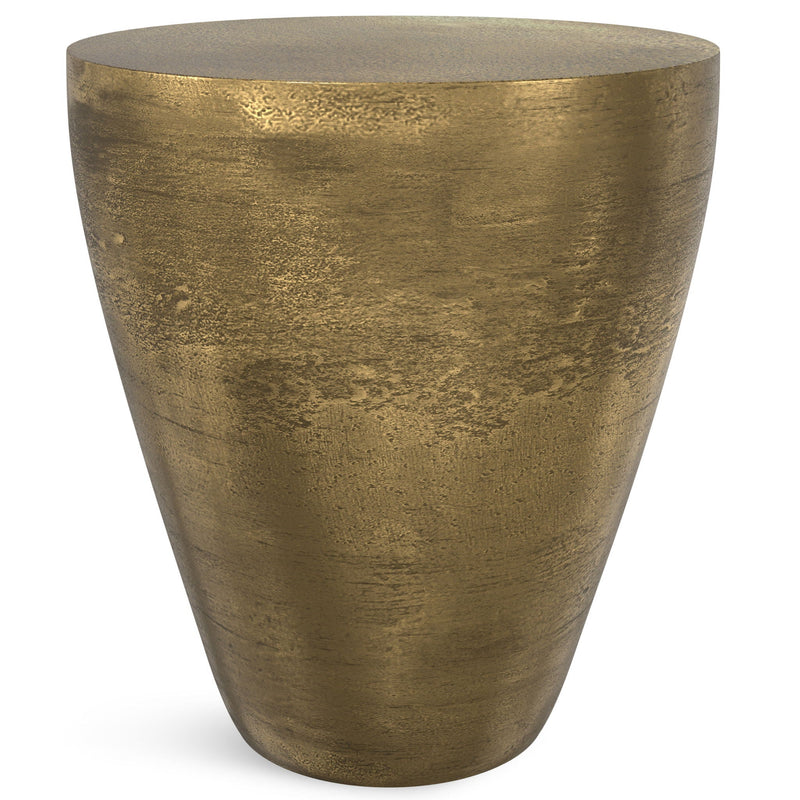 Cast Aluminum Side Table with Asymmetrical Drum Shape - Antique Brass