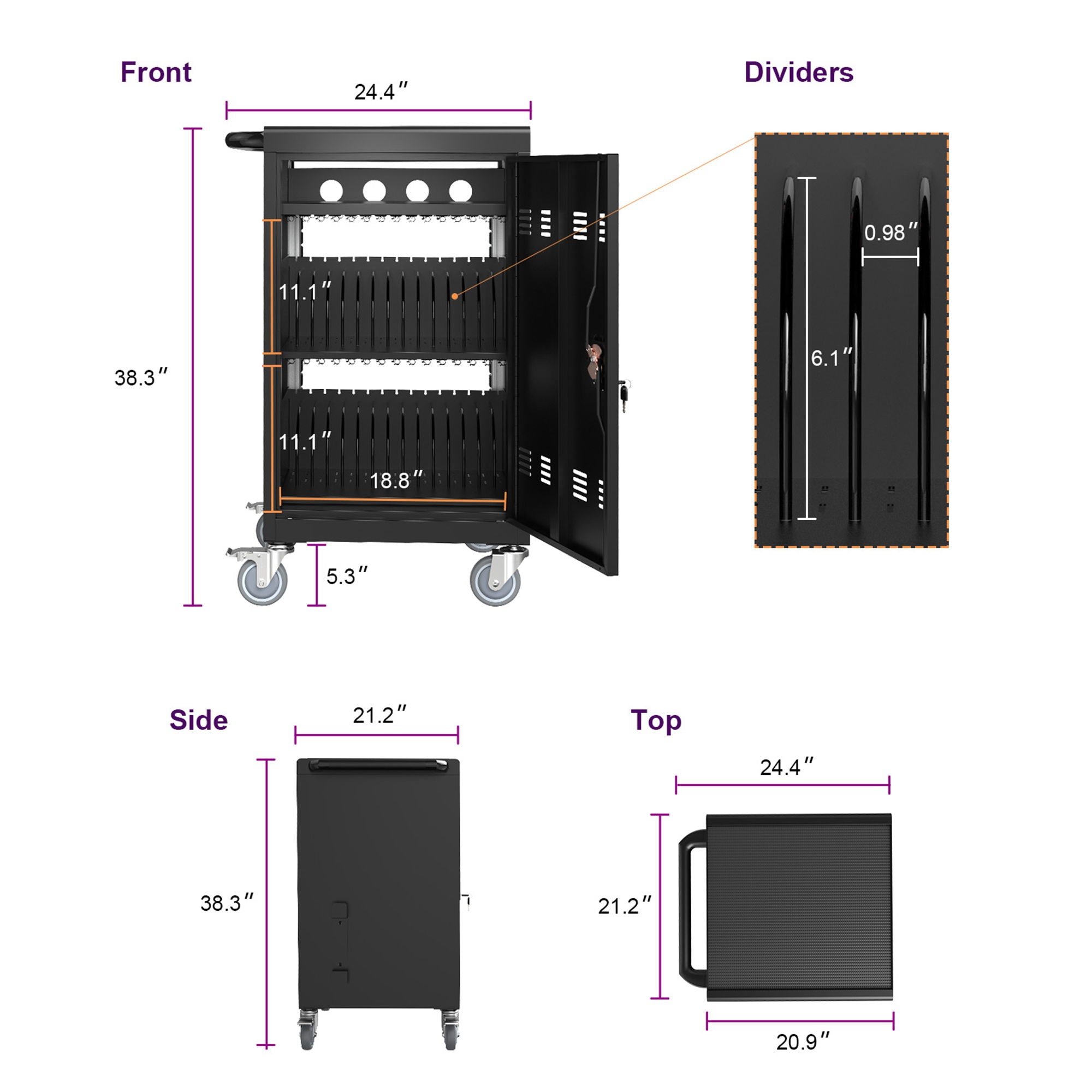 Mobile Charging Cart And Cabinet For Tablets Laptops 32-Device - Matt Black by HouseOfZazla