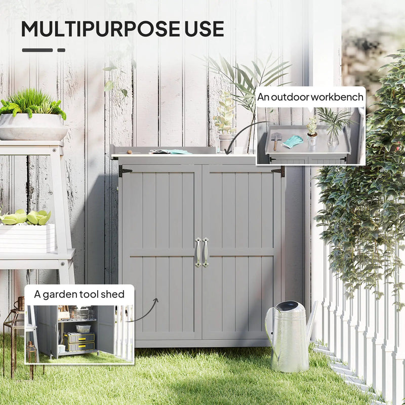 Wooden Potting Bench with 2 Doors and Outdoor Storage Cabinet by HouseOfZazla